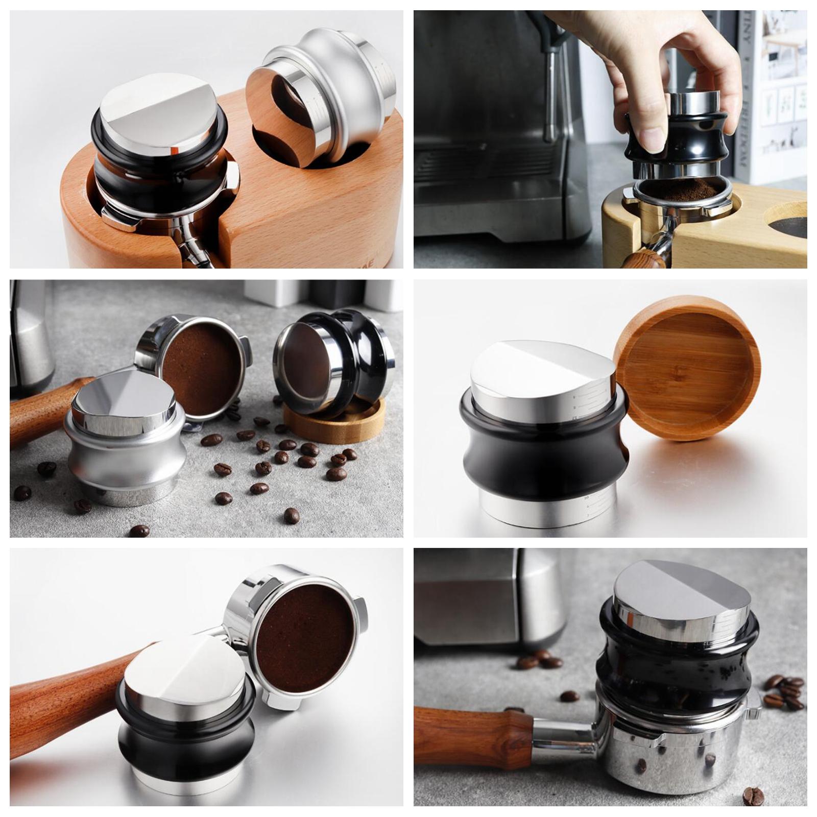 Alloy Coffee Distributor Leveler Adjustable Depth Coffee Tamper Black 53mm