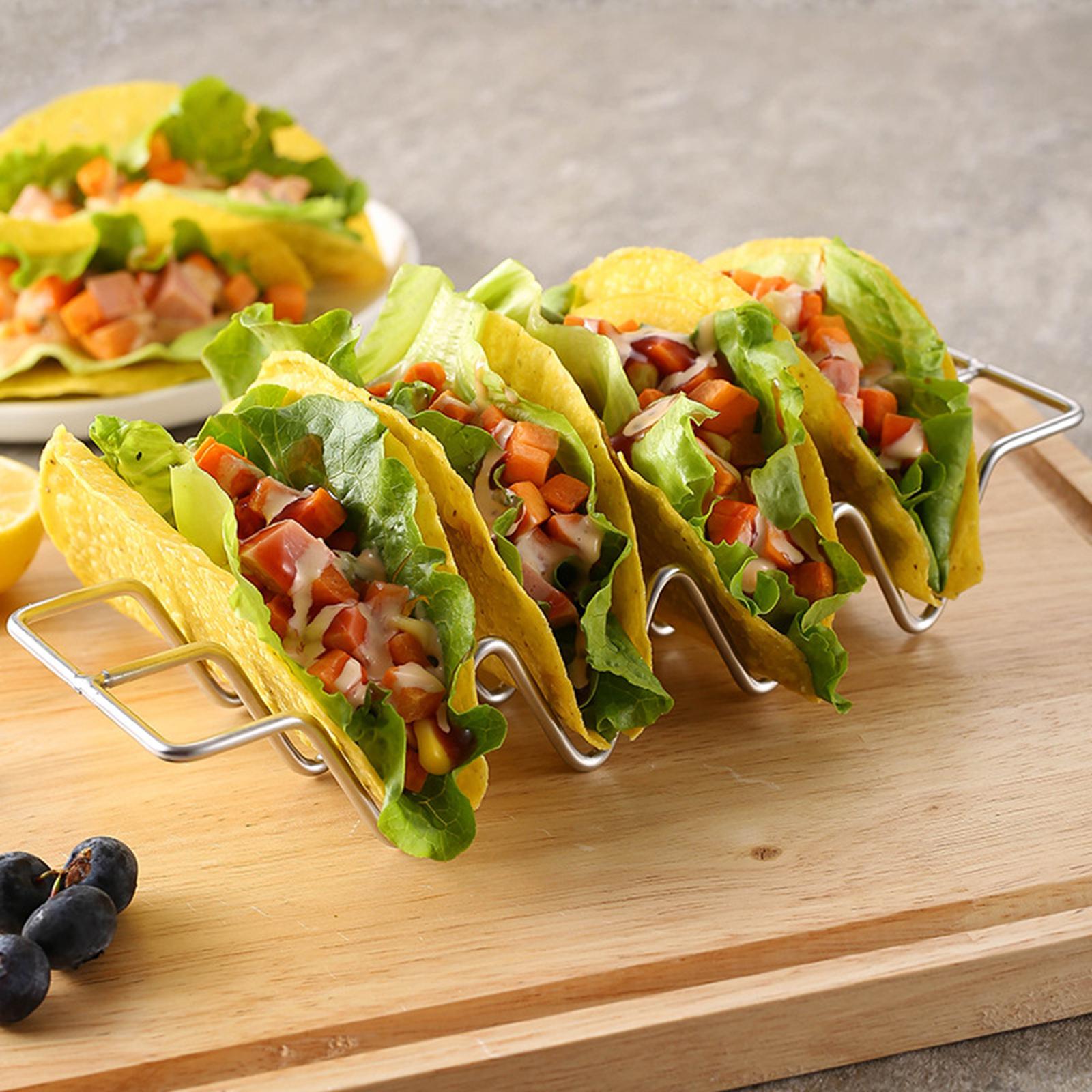 Stainless Steel Taco Holder Tortilla Stand Burrito Tray Shell Rack w/Handles