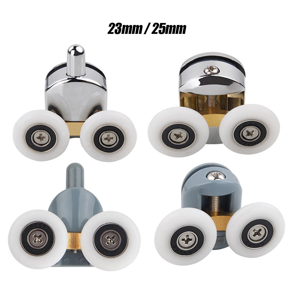 2Pcs Shower Door Rollers Twin Round Wheels Track Pulleys Wheels Silver 23mm