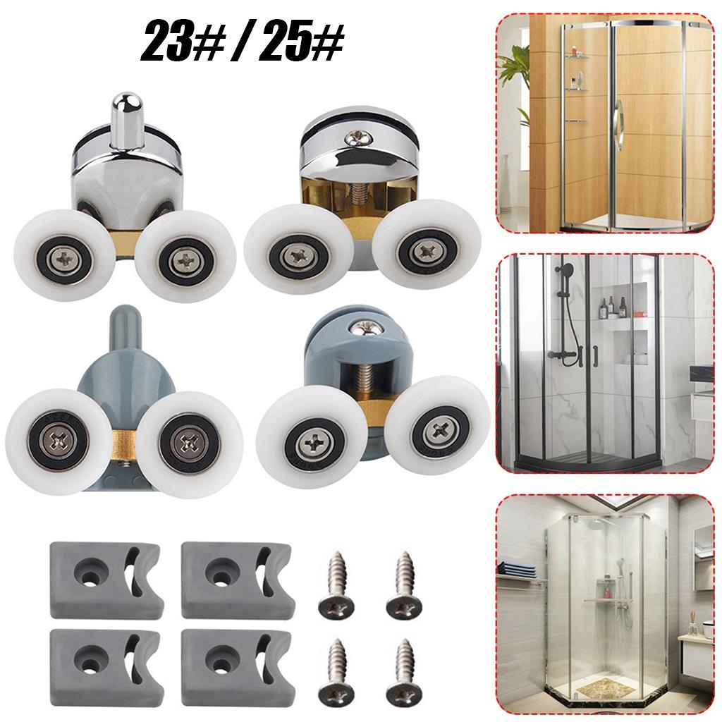 2Pcs Shower Door Rollers Twin Round Wheels Track Pulleys Wheels Silver 23mm