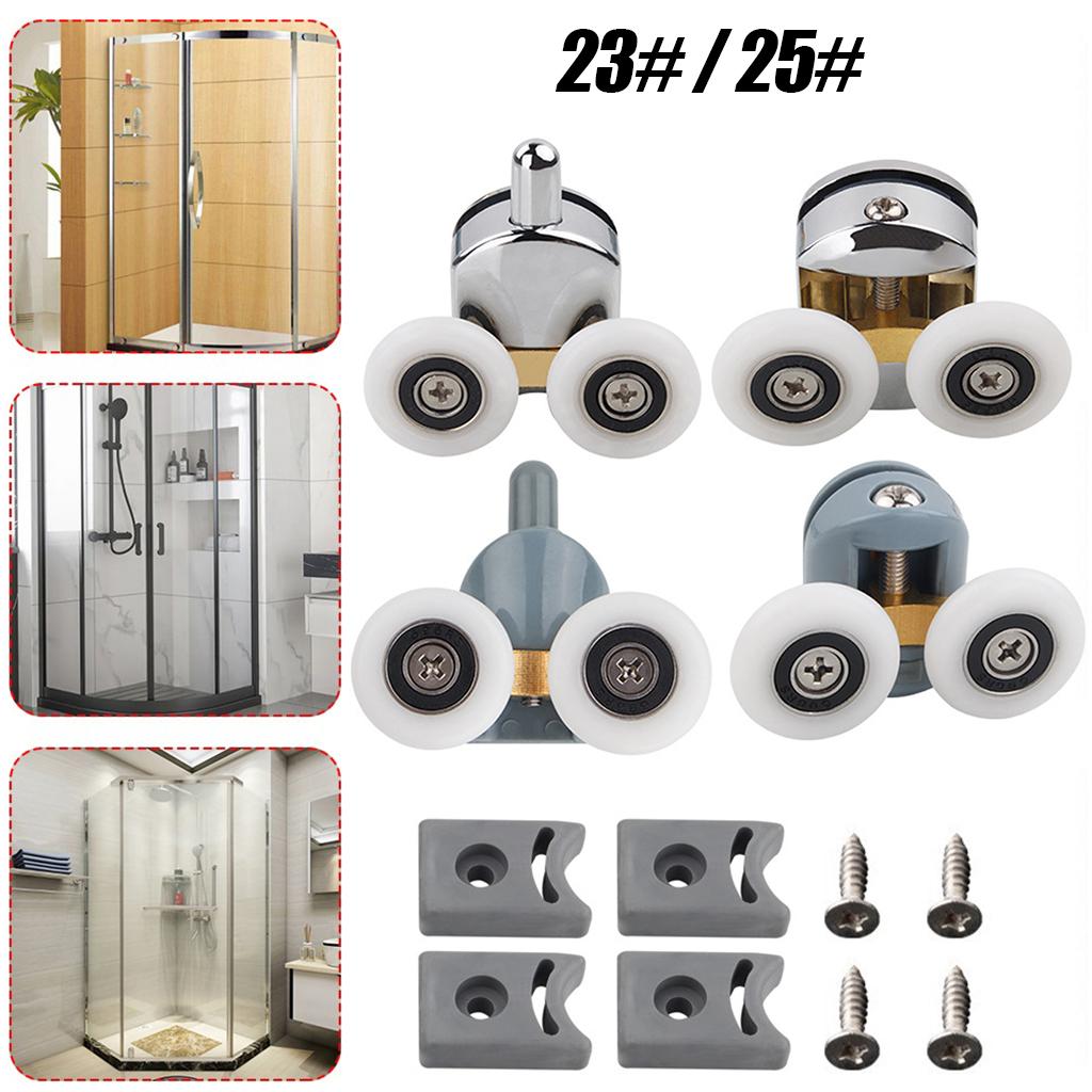2Pcs Shower Door Rollers Twin Round Wheels Track Pulleys Wheels Silver 23mm