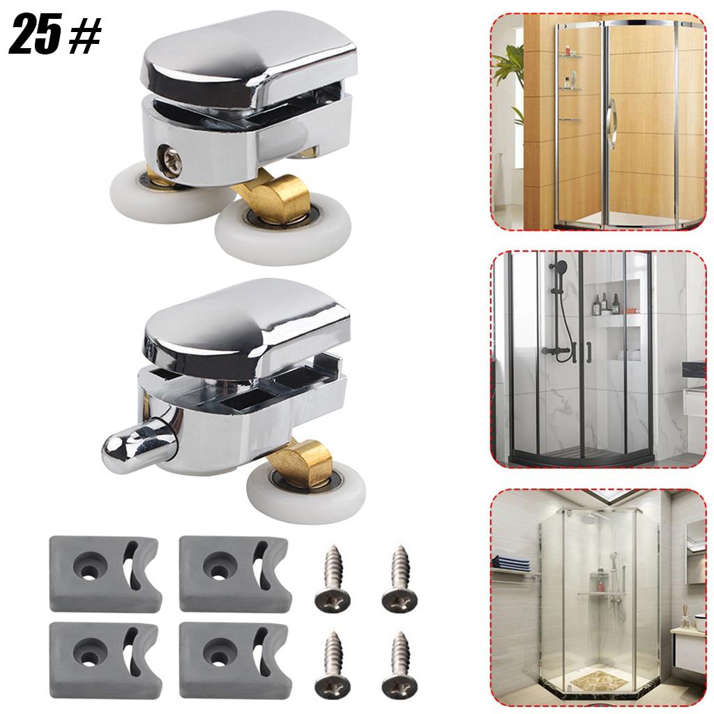 2Pcs Shower Door Rollers Twin Round Wheels Track Pulleys Wheels Silver 25mm