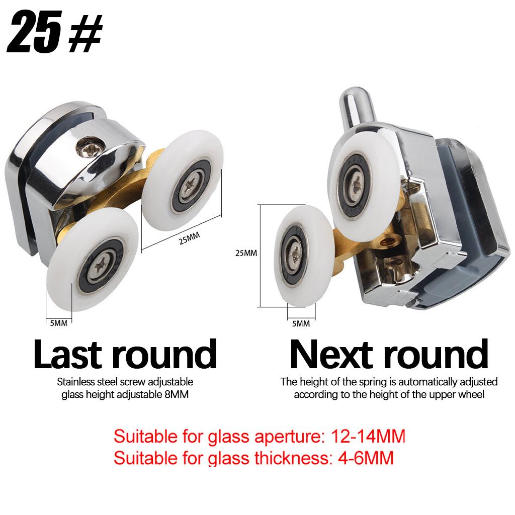 2Pcs Shower Door Rollers Twin Round Wheels Track Pulleys Wheels Silver 25mm