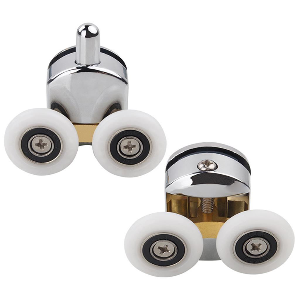 2Pcs Shower Door Rollers Twin Round Wheels Track Pulleys Wheels Silver 25mm
