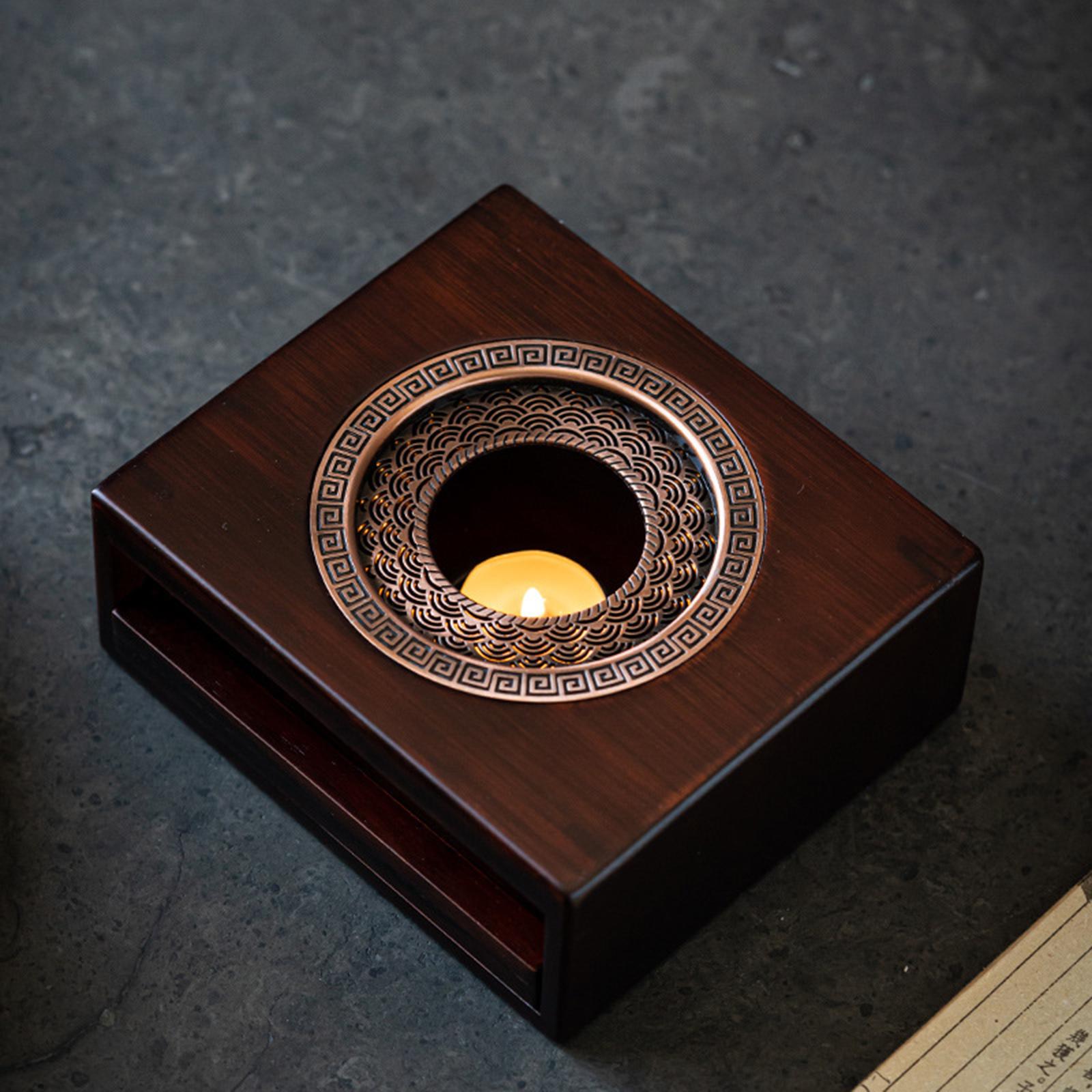 Bamboo Teapot Warmer BaseRound Hollow Frame Design Candle Holder Warmer