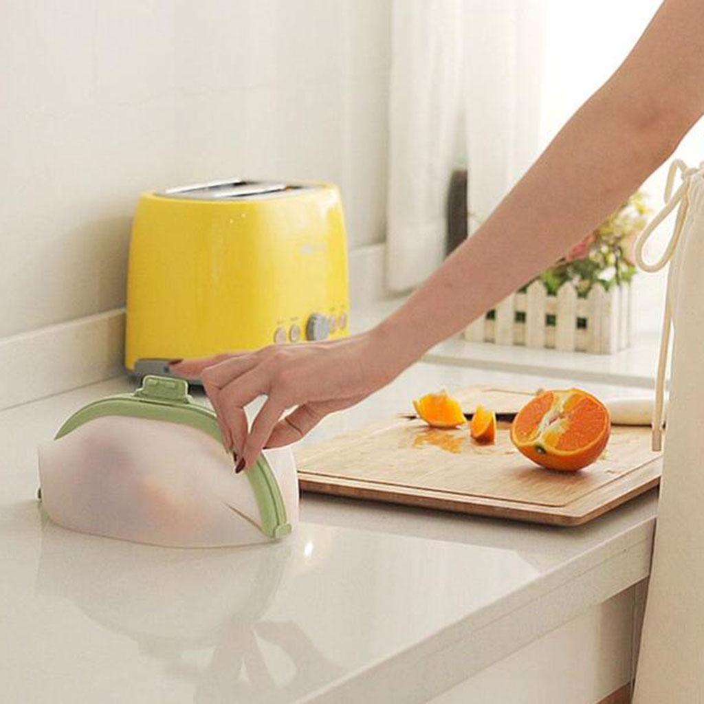 Leak-Proof Silicone Food Storage Bag Resealable for Vegetables Fruits Fridge green