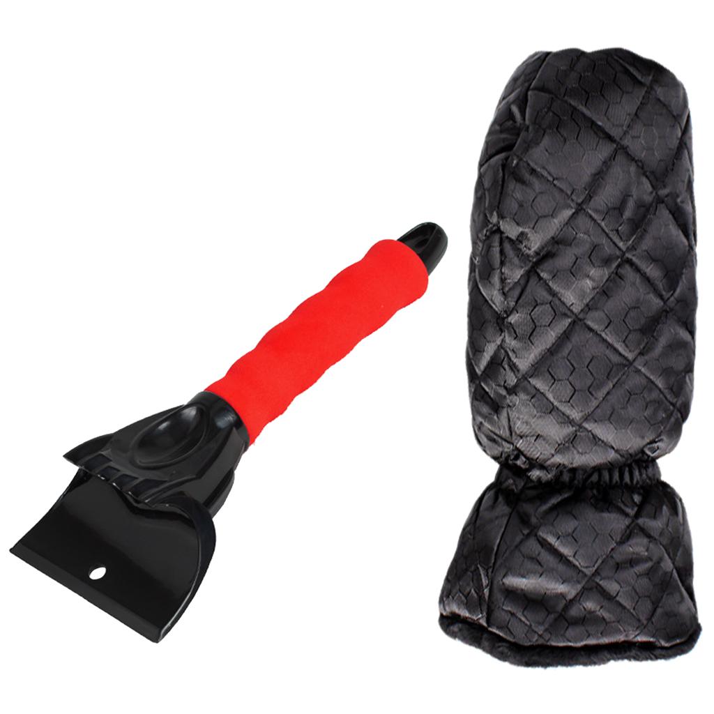 Snow Shovel with Glove Remover Clean Tool Deicer Sturdy for Truck SUV Car Red