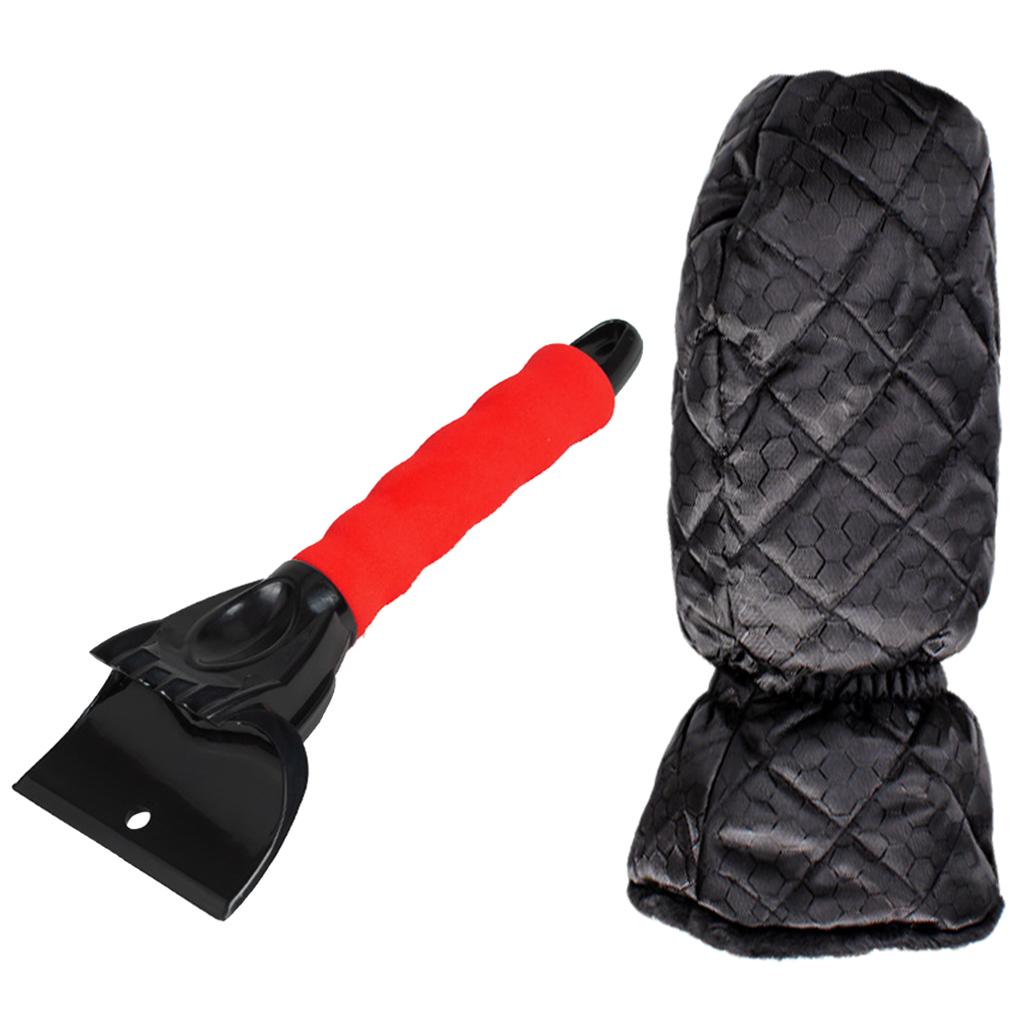 Snow Shovel with Glove Remover Clean Tool Deicer Sturdy for Truck SUV Car Red
