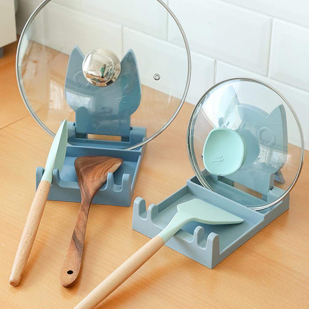 Kitchen Pot Lid Pan Cover Holder Ladle Tongs Stand Cooking Gadgets Blue