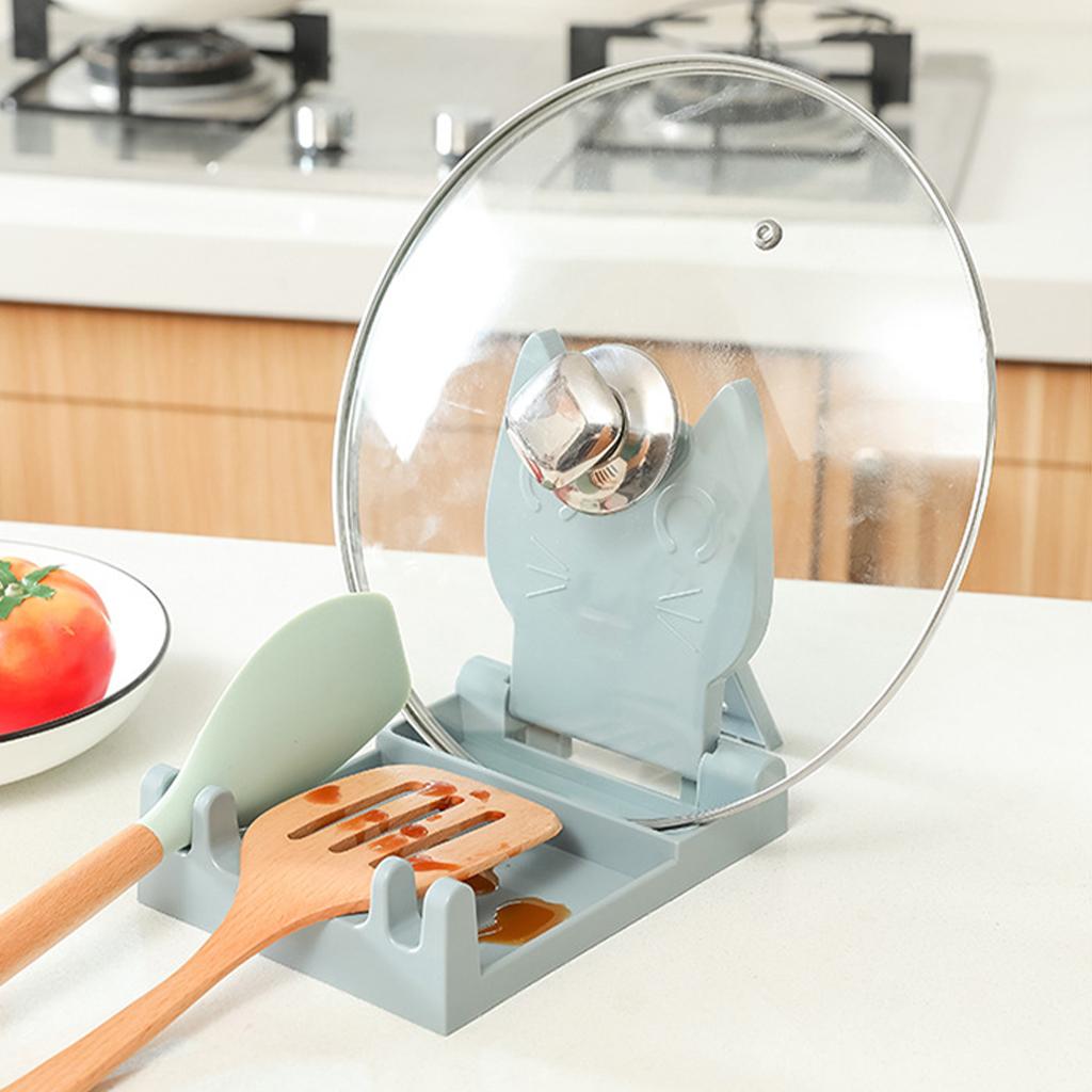 Kitchen Pot Lid Pan Cover Holder Ladle Tongs Stand Cooking Gadgets Gray