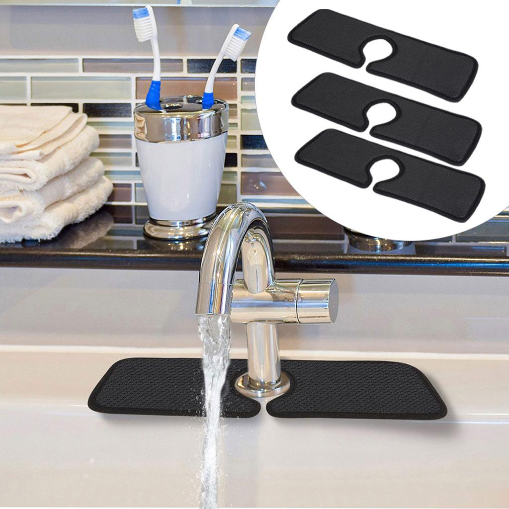 3 Pack Faucet Absorbent Mat Sink Absorbent Mat for Bathroom Countertop Black