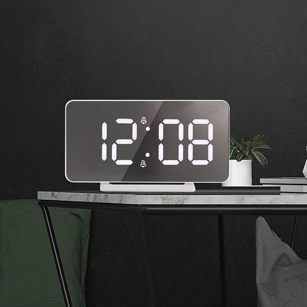 Digital Clock Table Desk Clocks LED Display for Living Room Study Adults Silver Mirror