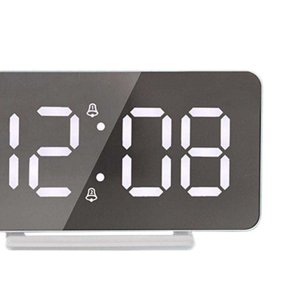Digital Clock Table Desk Clocks LED Display for Living Room Study Adults Silver Mirror