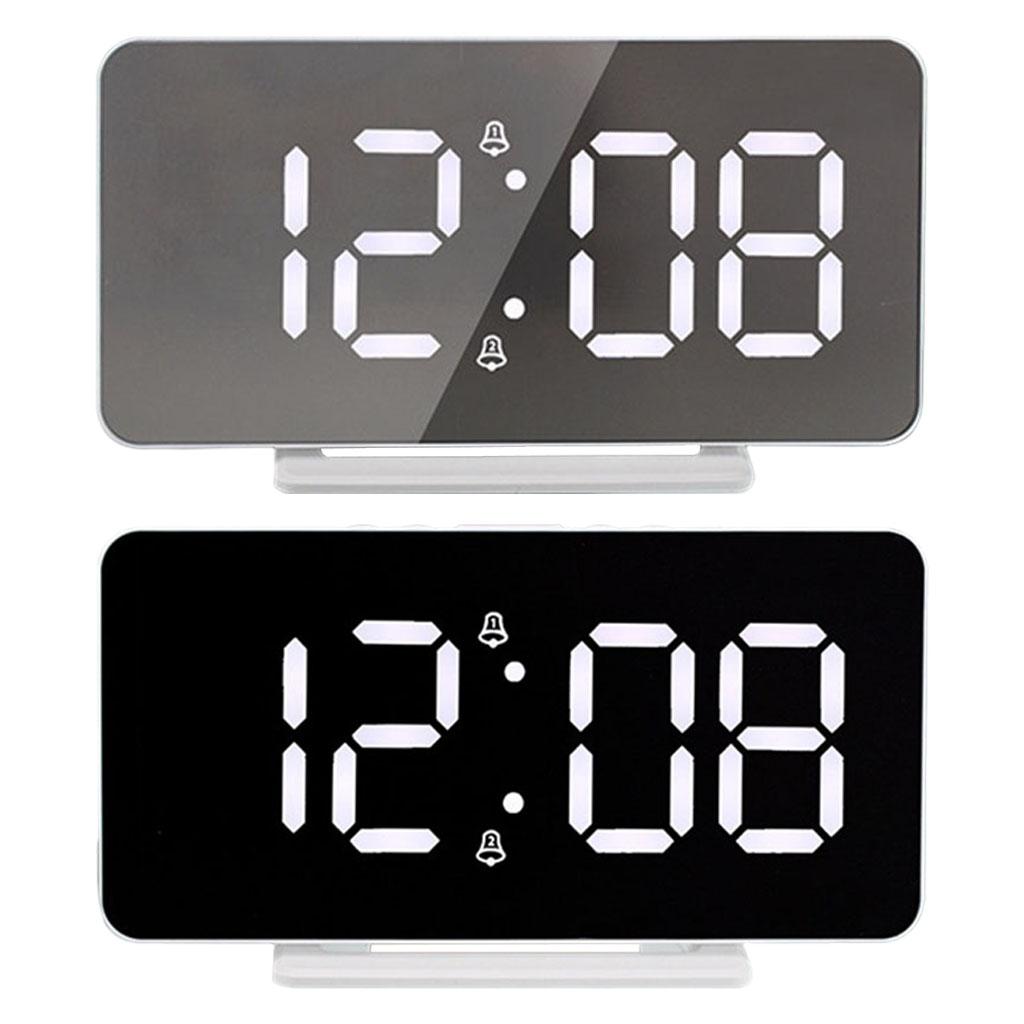 Digital Clock Table Desk Clocks LED Display for Living Room Study Adults Silver Mirror