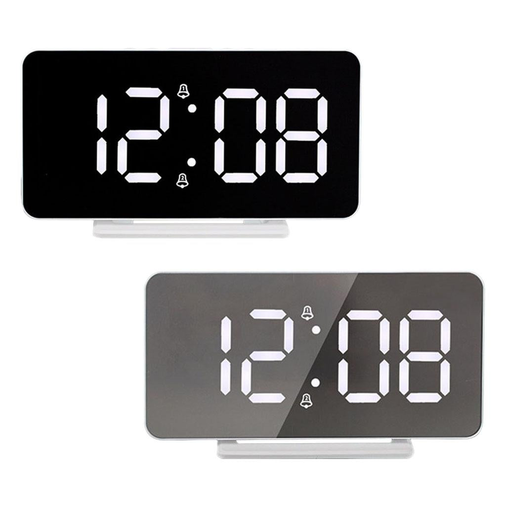 Digital Clock Table Desk Clocks LED Display for Living Room Study Adults Silver Mirror