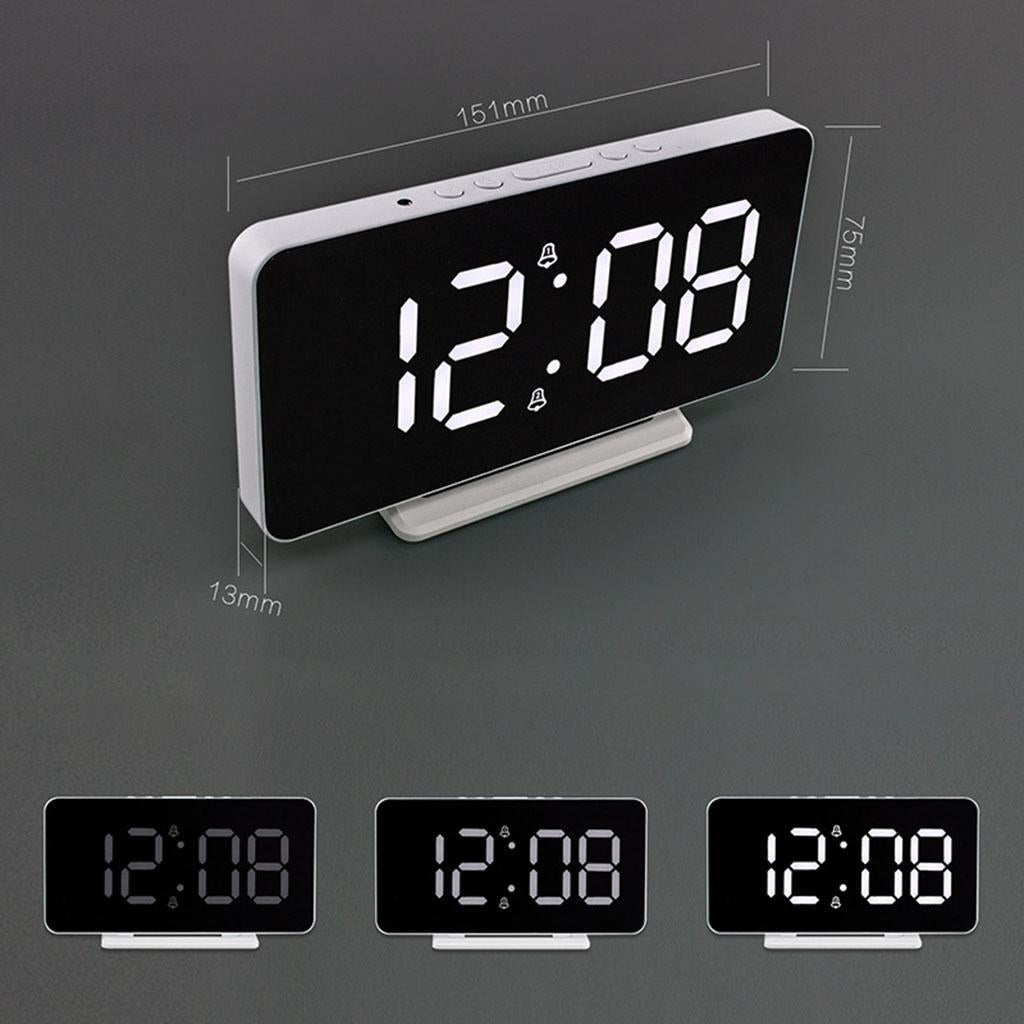 Digital Clock Table Desk Clocks LED Display for Living Room Study Adults Black Mirror
