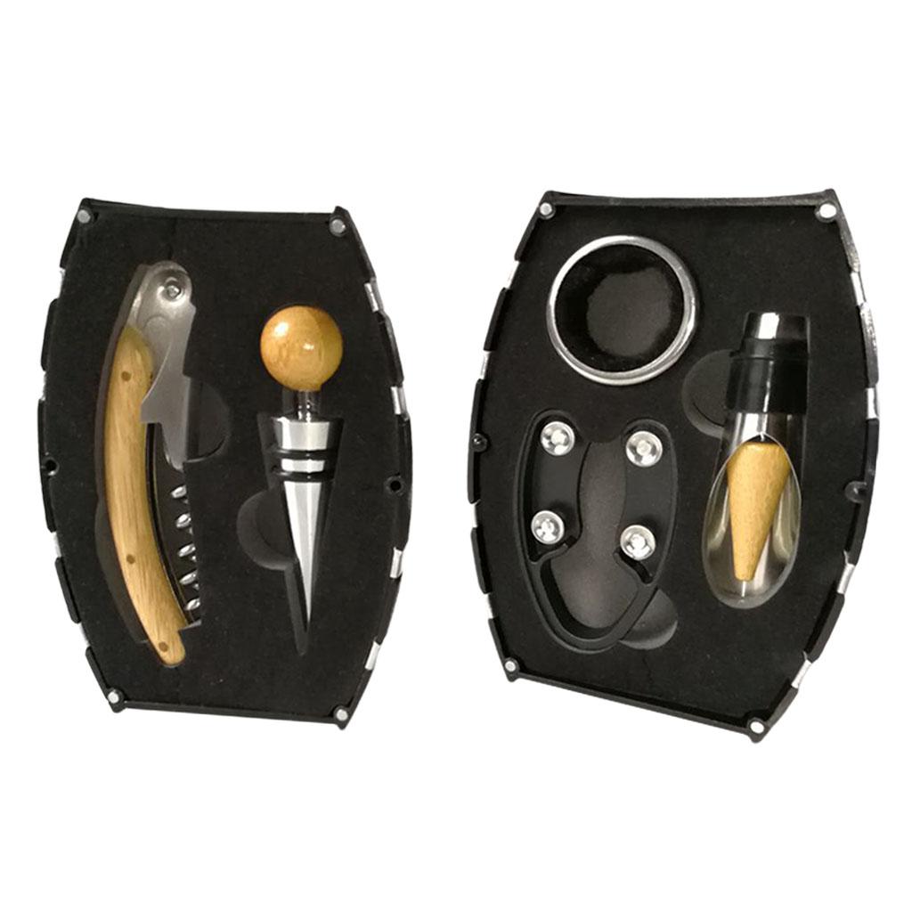 5 Pieces Wine Opener Set Bottle Opener for Home Bamboo Wooden Handle