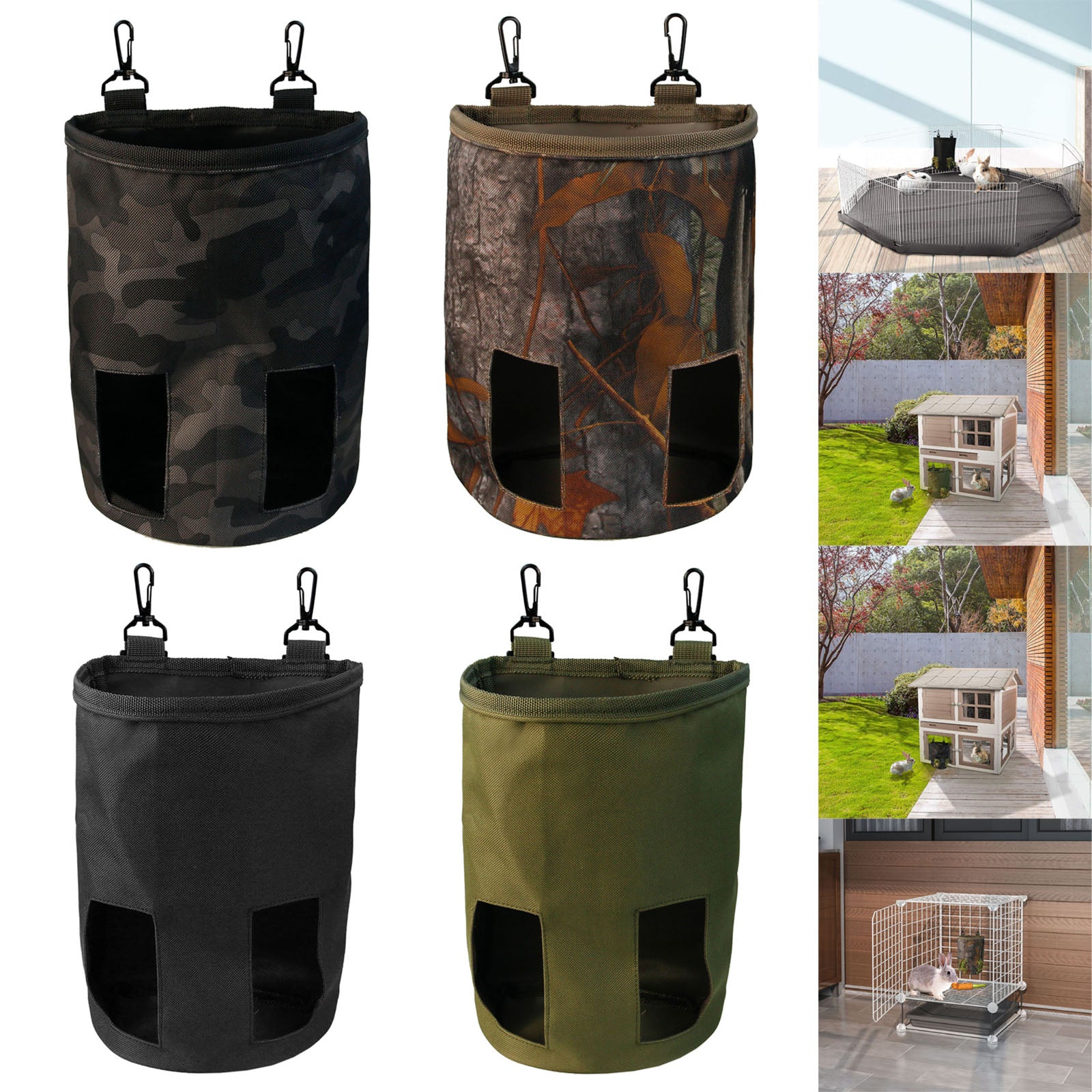 Rabbit Hay Feeder Bag Hay Bag Hanging Pouch Feeder 2 Holes for Guinea Pig black