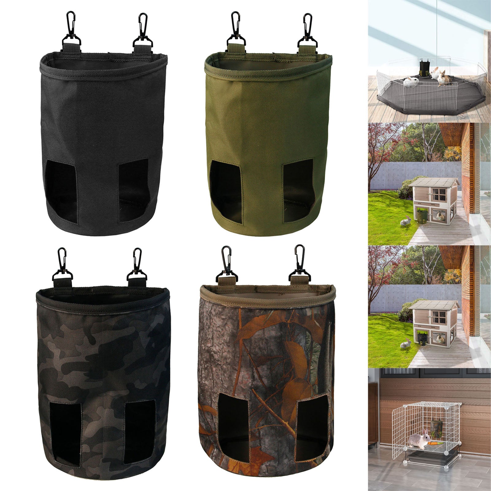 Rabbit Hay Feeder Bag Hay Bag Hanging Pouch Feeder 2 Holes for Guinea Pig black