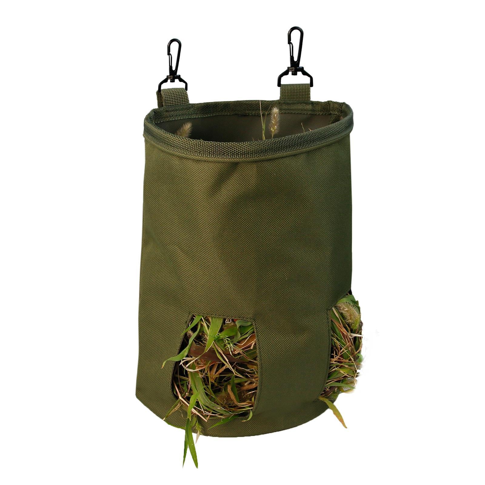 Rabbit Hay Feeder Bag Hay Bag Hanging Pouch Feeder 2 Holes for Guinea Pig army green
