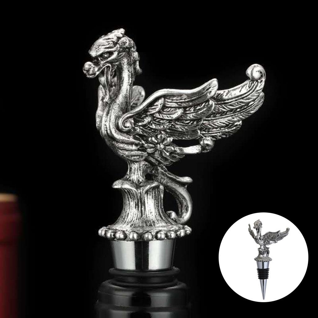 Animal Wine Bottle Stopper Decor for Bar Beverage Bottle Champagne Bottle DragonStopper Silver