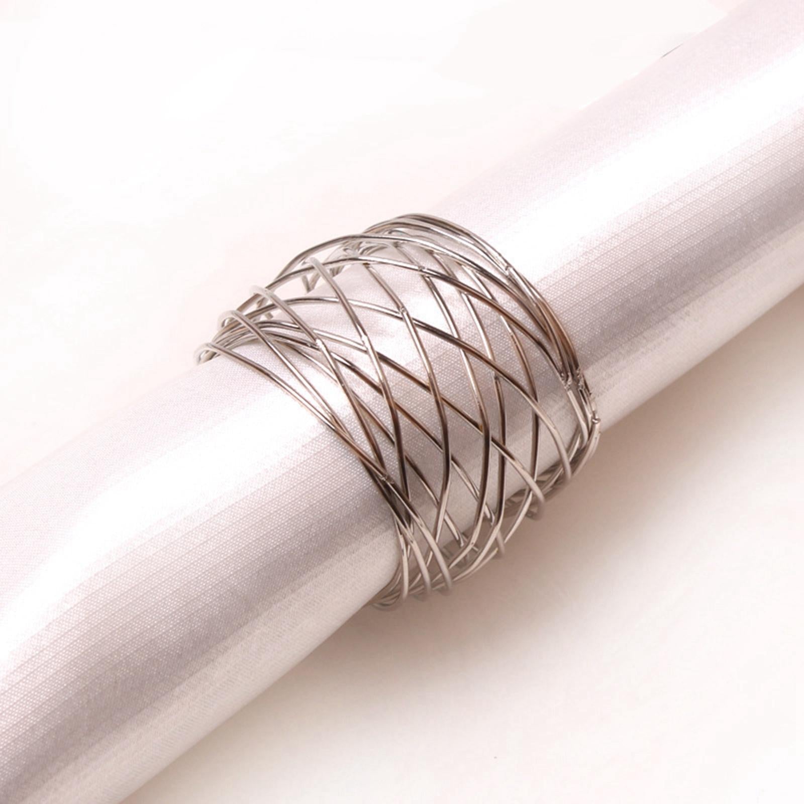 6x Crafts Napkin Rings Metal Mesh Buckles for Party Dining Table Banquet Silver