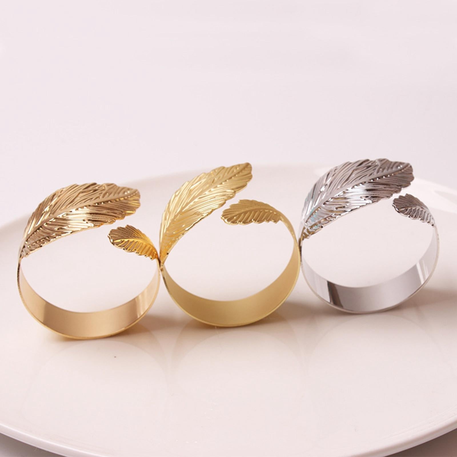 4Pcs Feather Napkin Rings Crafts Holder for Family Gatherings Thanksgiving Golden A
