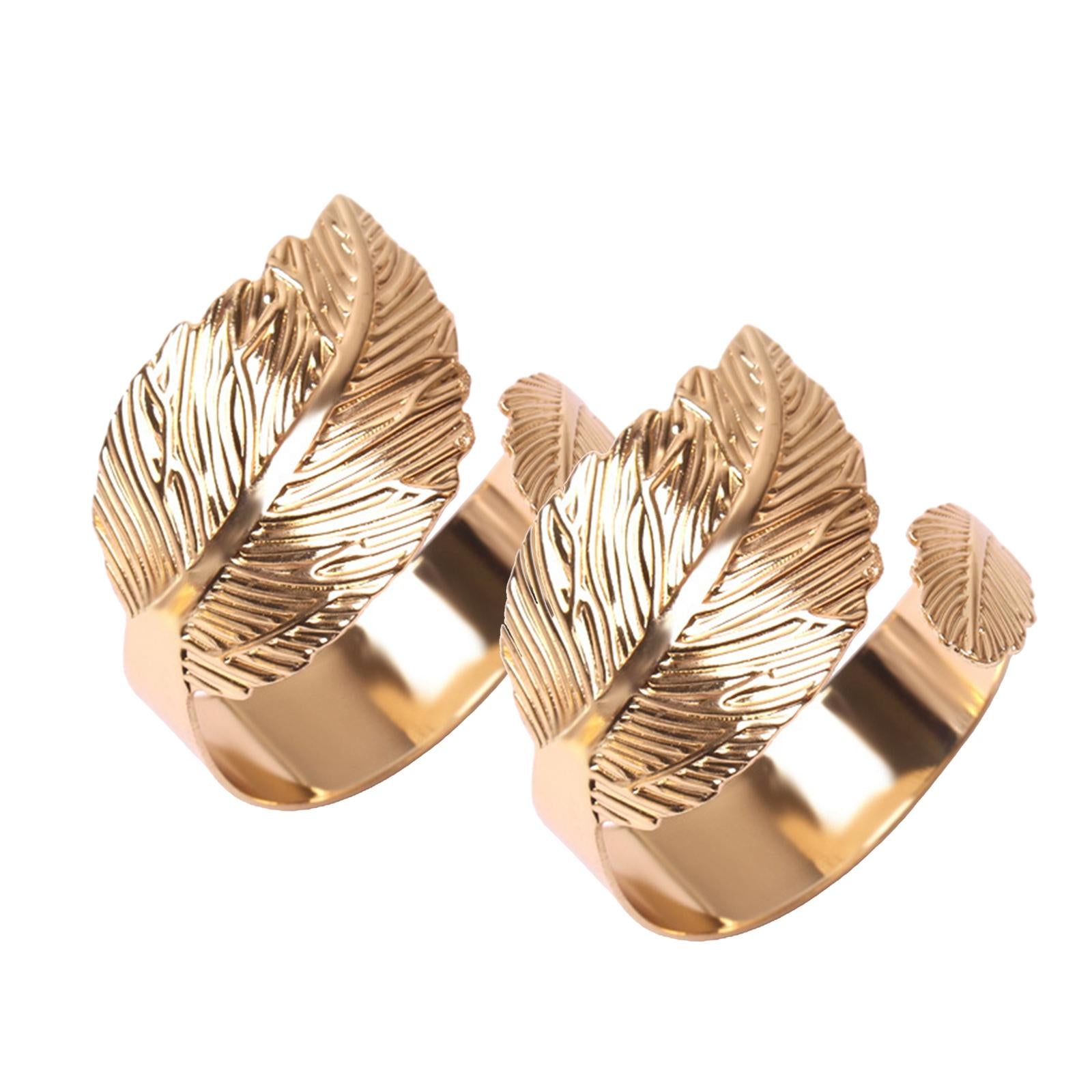 4Pcs Feather Napkin Rings Crafts Holder for Family Gatherings Thanksgiving Golden B