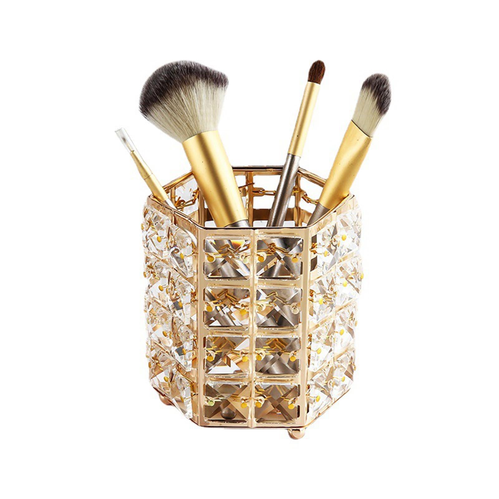 Crystal Makeup Brush Holder Brushes Cup for Cosmetics Jewelry Golden