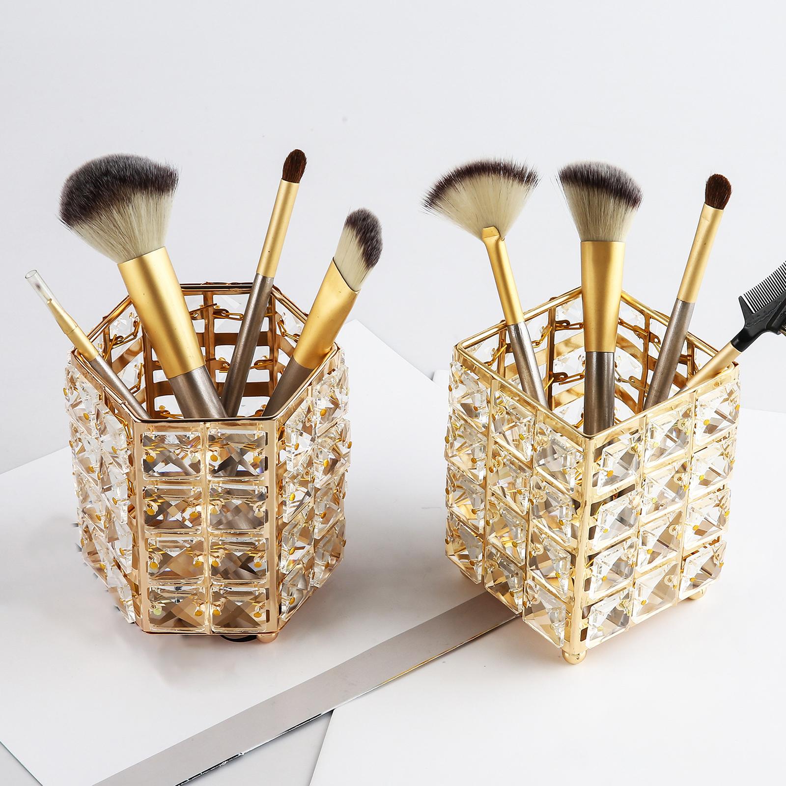 Crystal Makeup Brush Holder Brushes Cup for Cosmetics Jewelry Golden