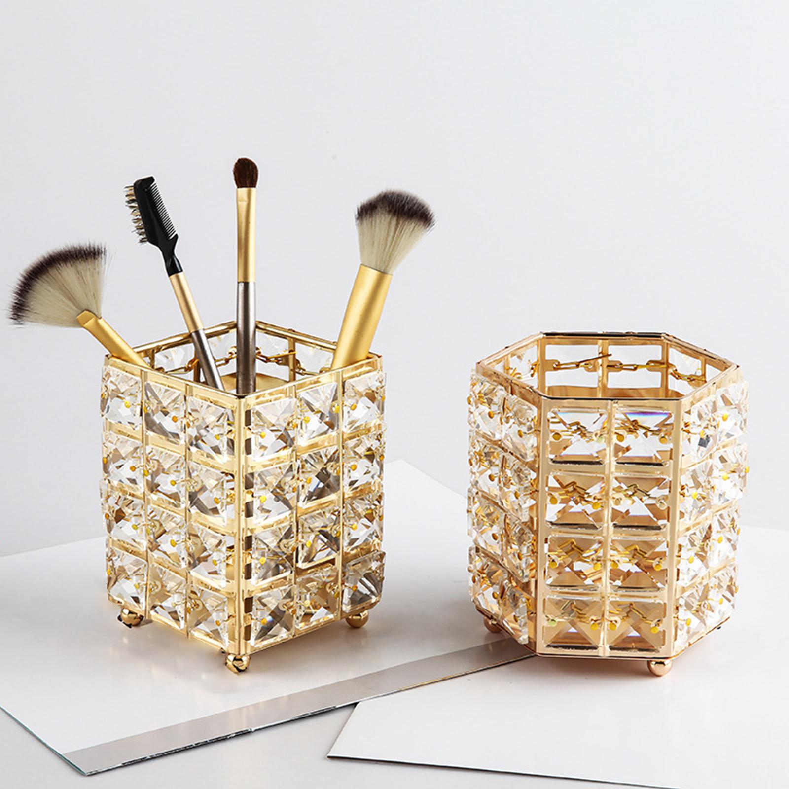 Crystal Makeup Brush Holder Brushes Cup for Cosmetics Jewelry Golden
