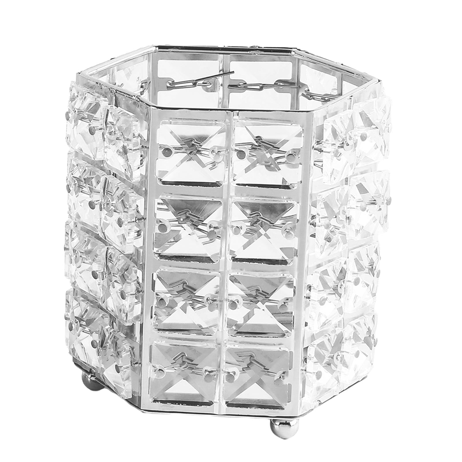 Crystal Makeup Brush Holder Brushes Cup for Cosmetics Jewelry Silver