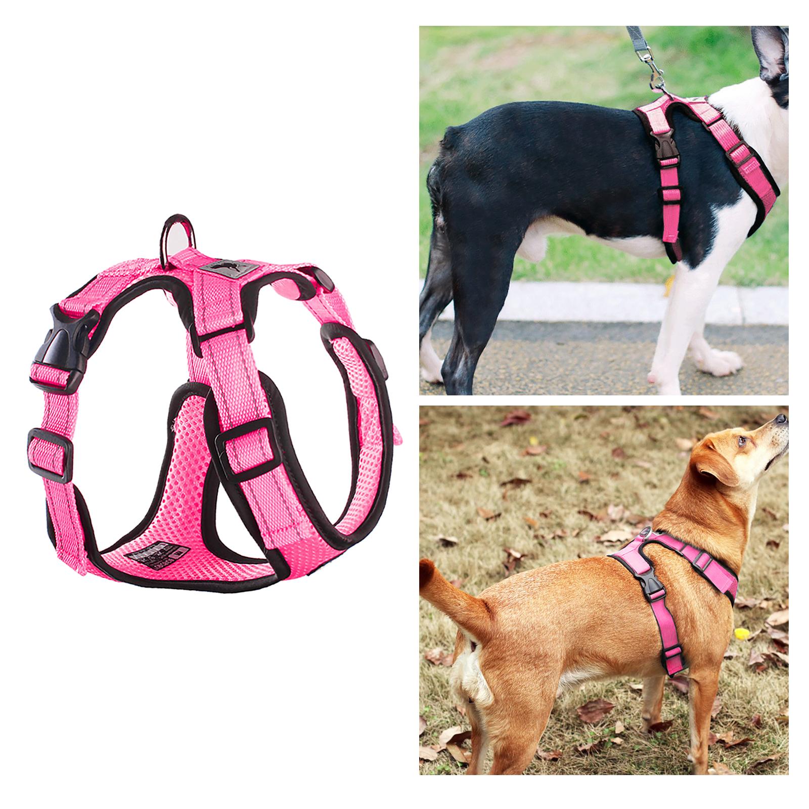 Reflective Dog Harness No Pull Vest Rope for Running Outdoor Lead Walking Pink L