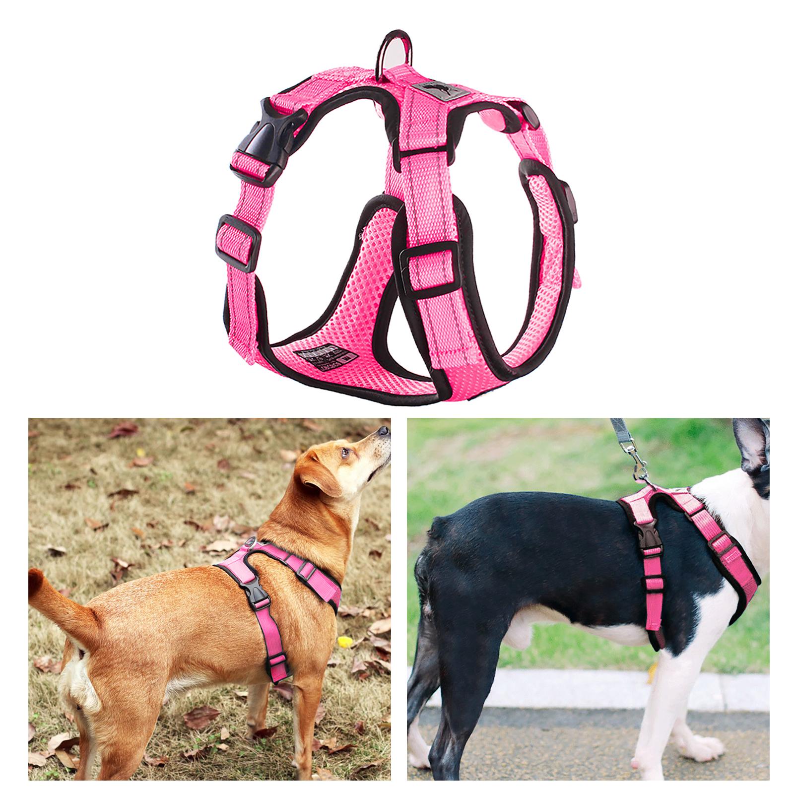 Reflective Dog Harness No Pull Vest Rope for Running Outdoor Lead Walking Pink XL