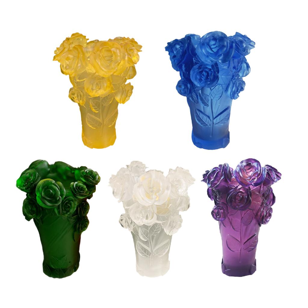 Crystal Vase Decorative Arrangement Elegant Handmade Artistic for Tabletop Yellow