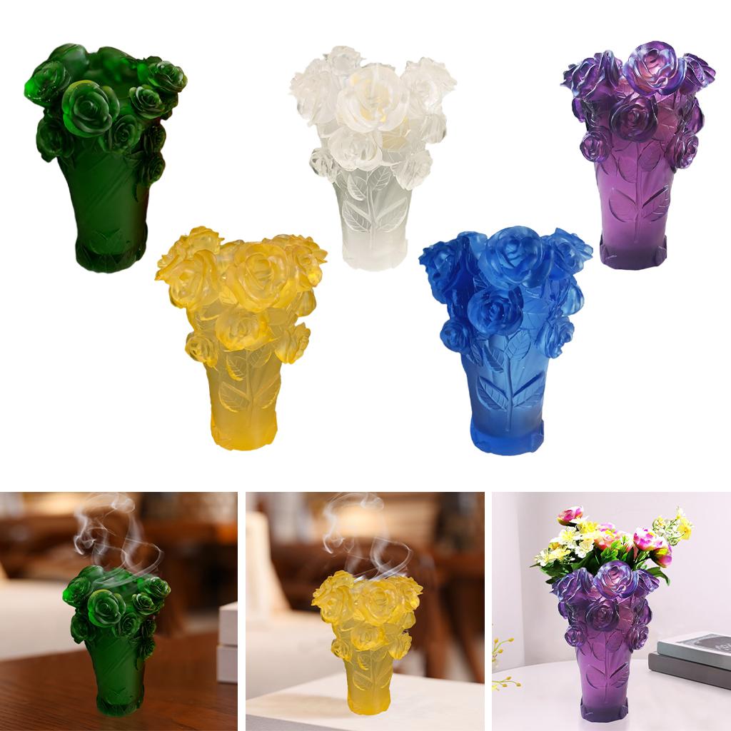 Crystal Vase Decorative Arrangement Elegant Handmade Artistic for Tabletop Yellow