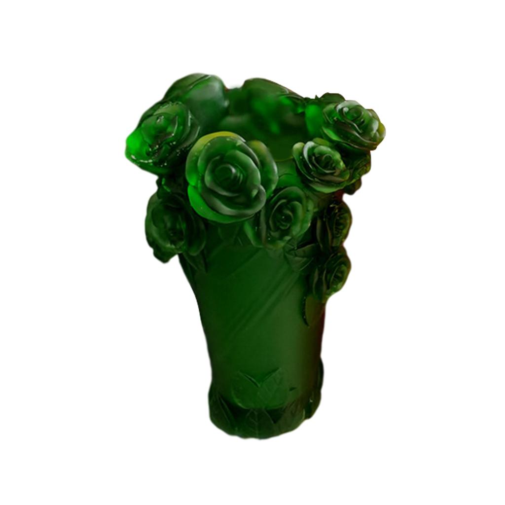 Crystal Vase Decorative Arrangement Elegant Handmade Artistic for Tabletop Green