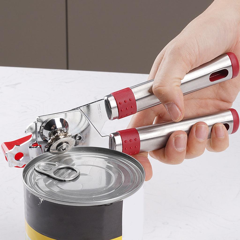 Stainless Steel Can Opener Bottle Opener Side Cut for Beer Jar Seniors red