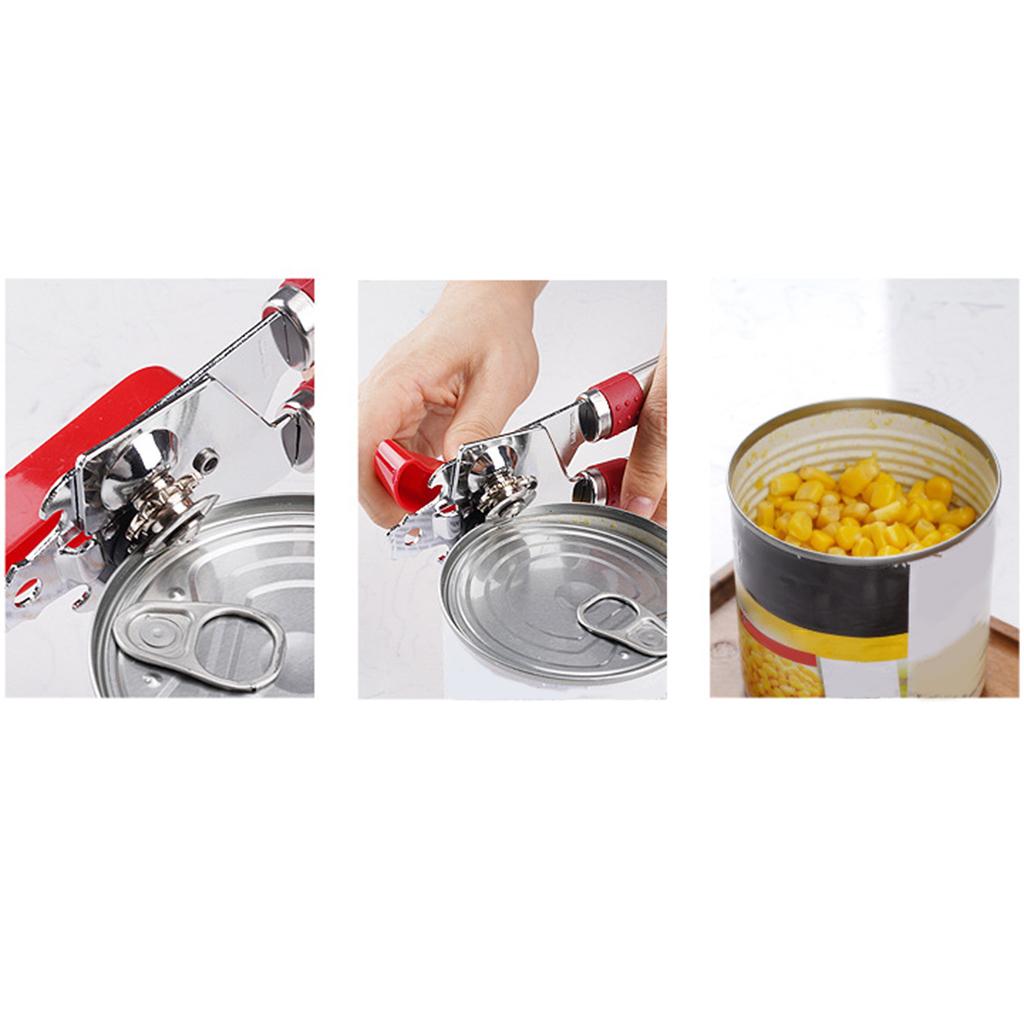 Stainless Steel Can Opener Bottle Opener Side Cut for Beer Jar Seniors red