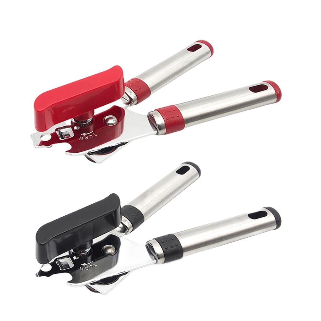 Stainless Steel Can Opener Bottle Opener Side Cut for Beer Jar Seniors red