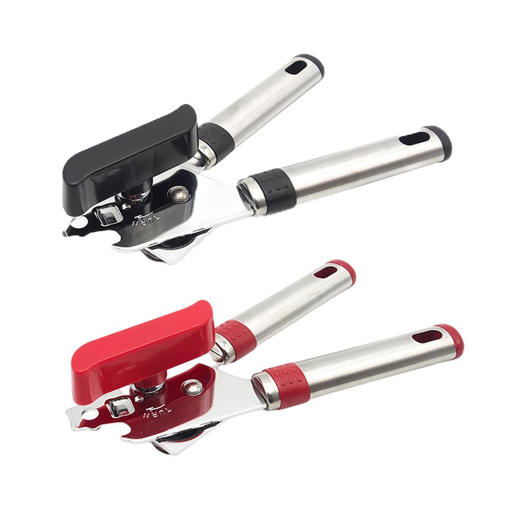 Stainless Steel Can Opener Bottle Opener Side Cut for Beer Jar Seniors red