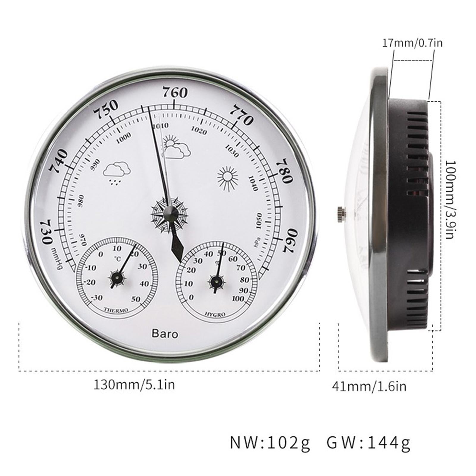 3-In-1 Barometer Analog Dial No Battery Round for Indoor Outdoor silver