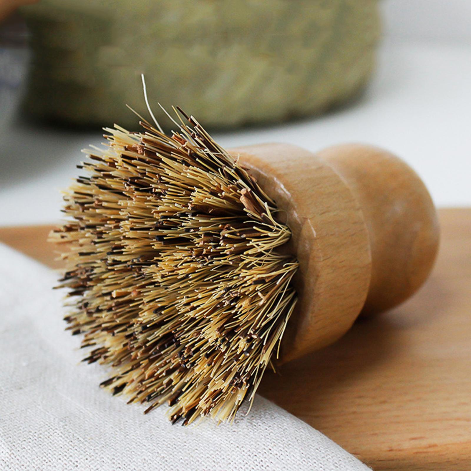 Cleaning Brush Wooden Round Short for Coffee Espresso Machine Pot Pan Brown