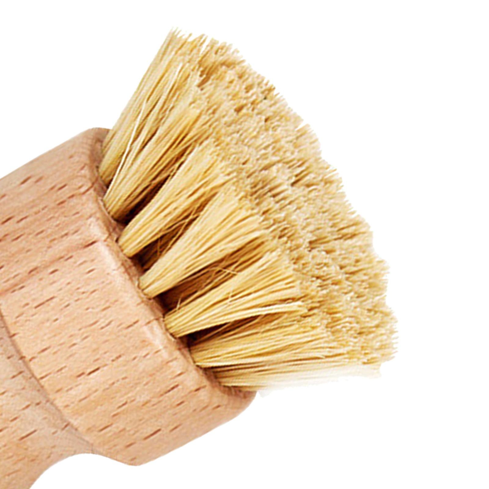 Cleaning Brush Wooden Round Short for Coffee Espresso Machine Pot Pan Khaki