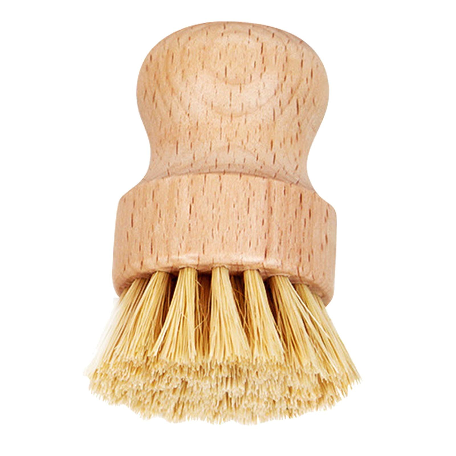 Cleaning Brush Wooden Round Short for Coffee Espresso Machine Pot Pan Khaki