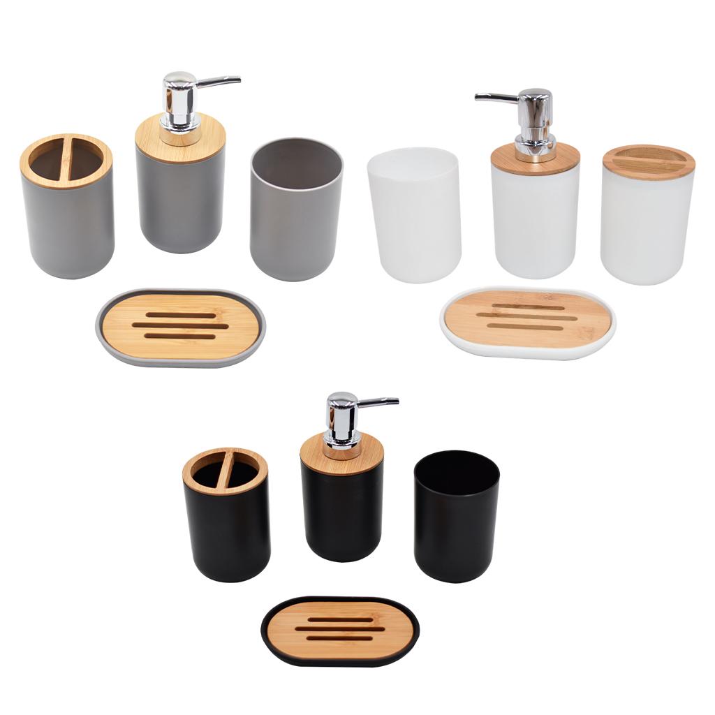 Bathroom Accessories Set Toothbrush Cup Plastic and Wood Mouth Cup for Tidy Black