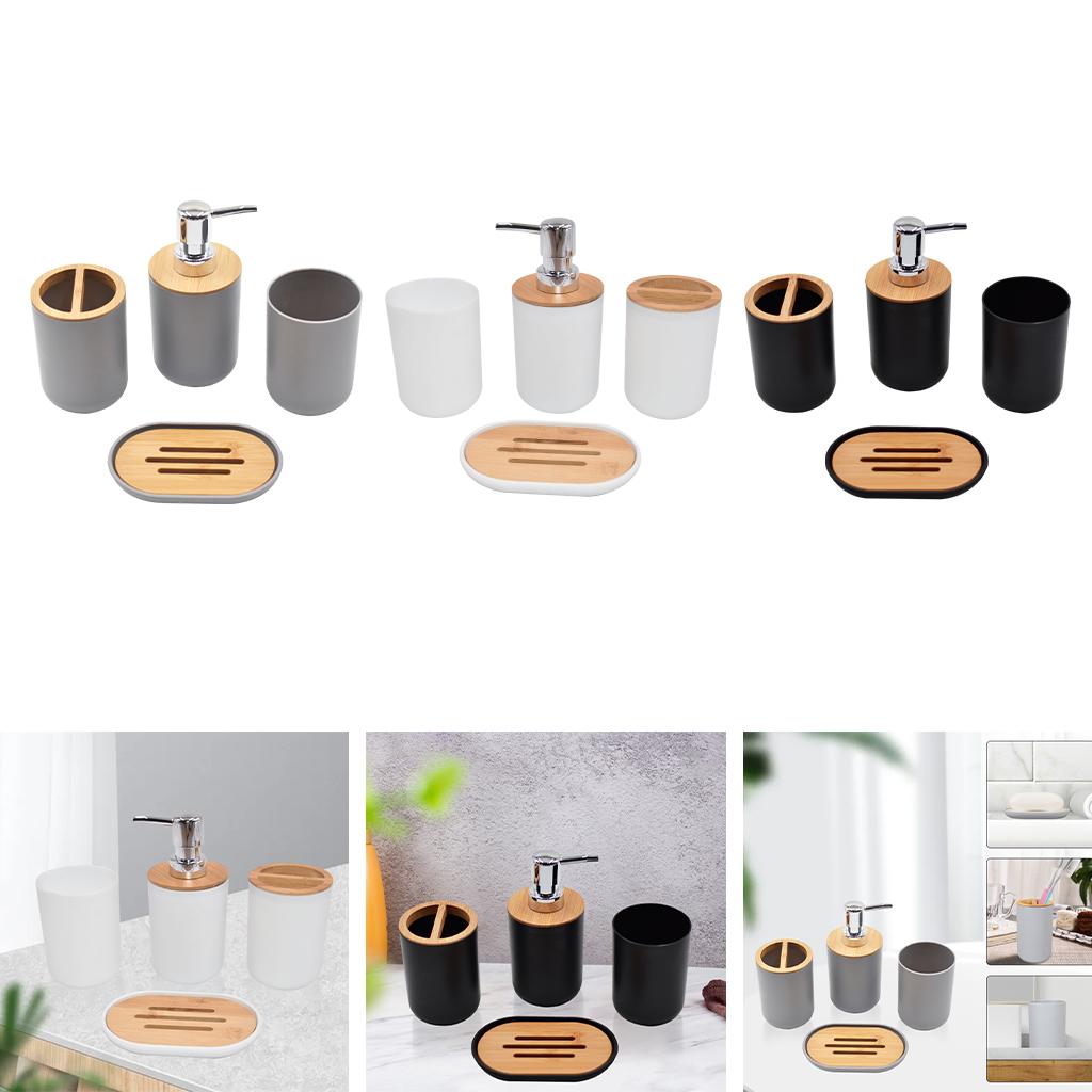 Bathroom Accessories Set Toothbrush Cup Plastic and Wood Mouth Cup for Tidy Black