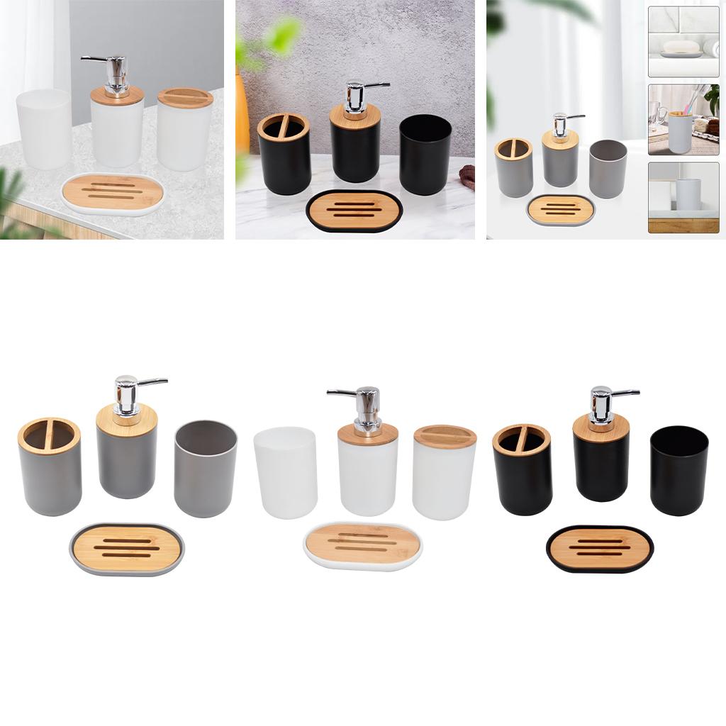 Bathroom Accessories Set Toothbrush Cup Plastic and Wood Mouth Cup for Tidy Black