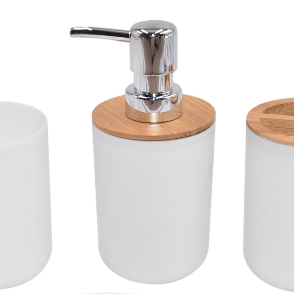 Bathroom Accessories Set Toothbrush Cup Plastic and Wood Mouth Cup for Tidy White