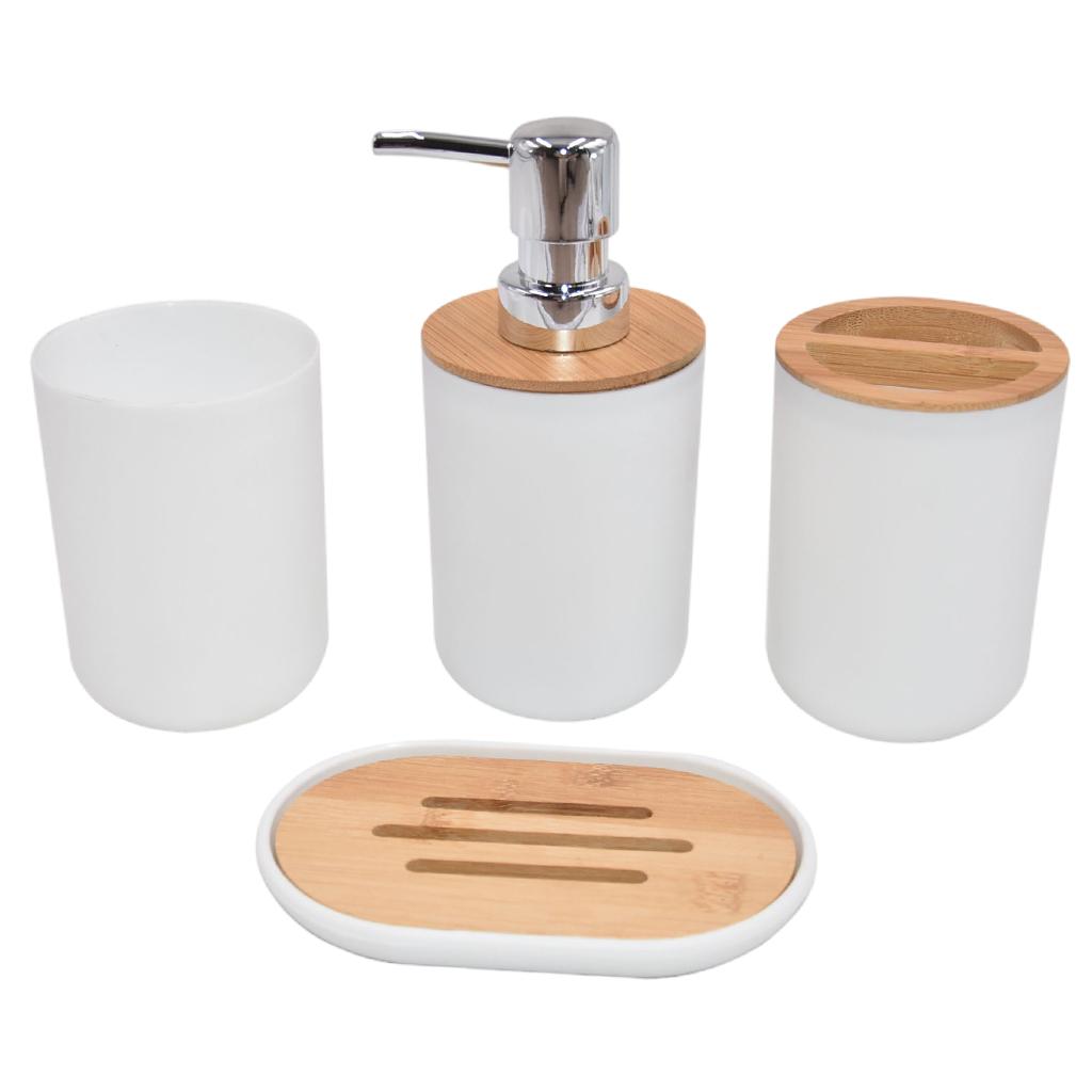 Bathroom Accessories Set Toothbrush Cup Plastic and Wood Mouth Cup for Tidy White